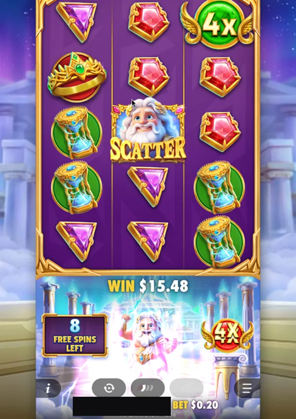Gates of Olympus POP: free spins at $15.48 after a retrigger