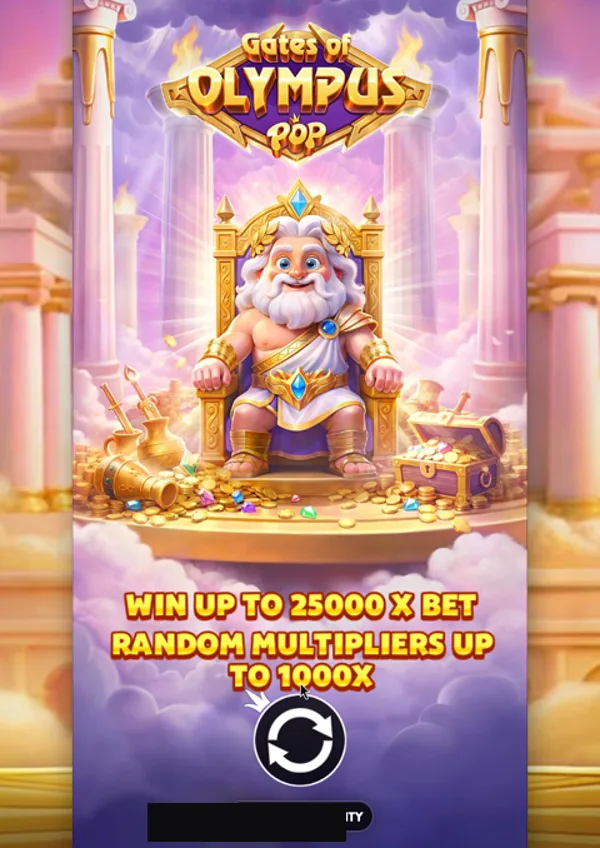 Gates of Olympus POP: splash screen with 25,000x and 1,000x multipliers
